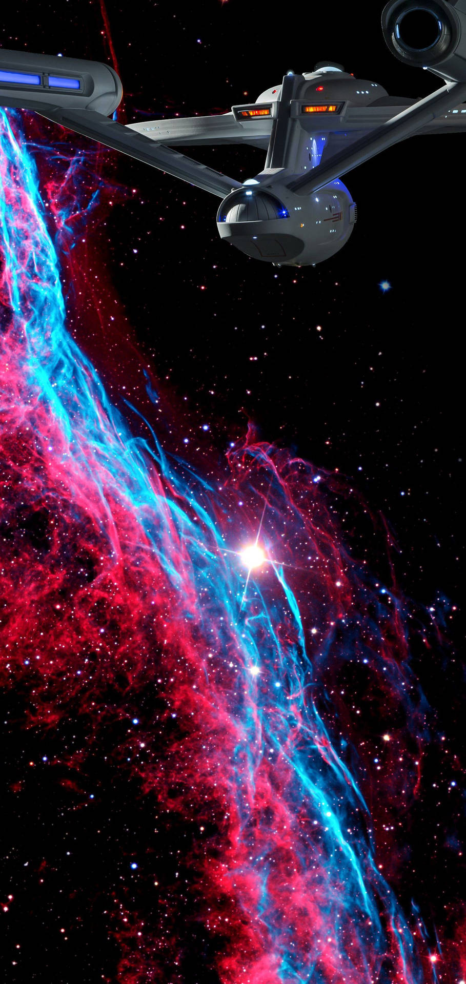 Galaxy S10 Weird Spaceship And Nebula Background