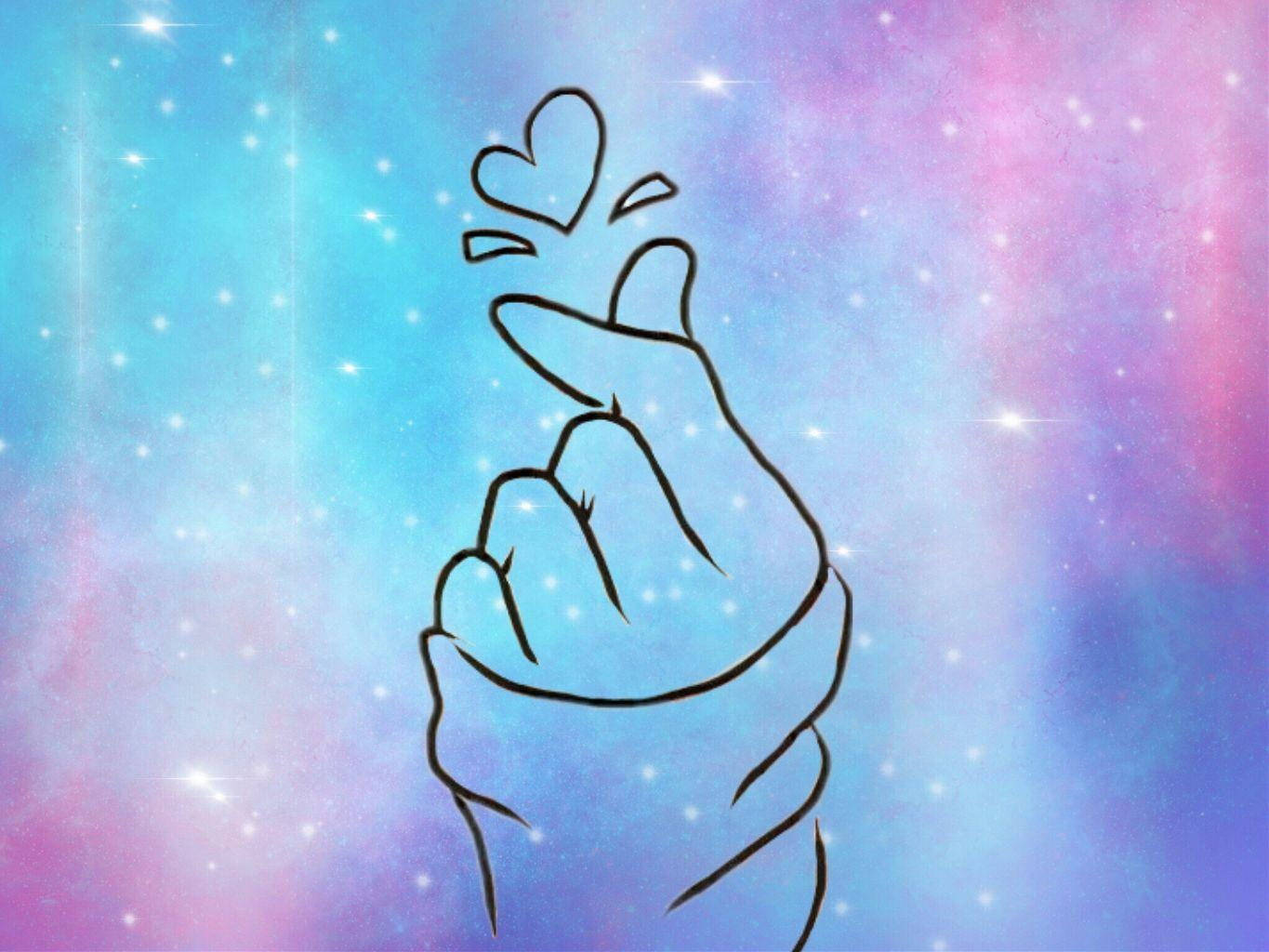 Galaxy Saranghae Finger Heart Background