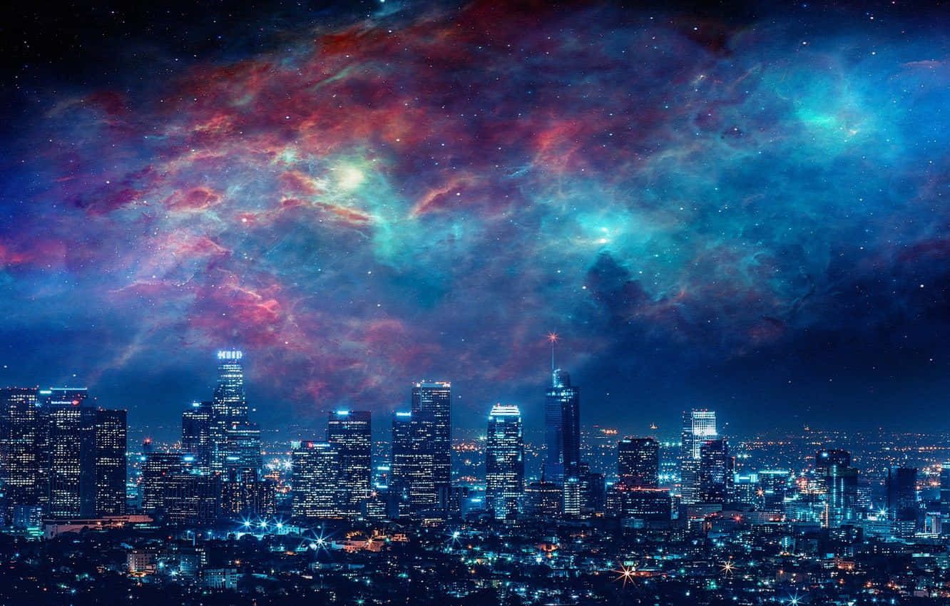 Galaxy Sky Lighted Buildings Background