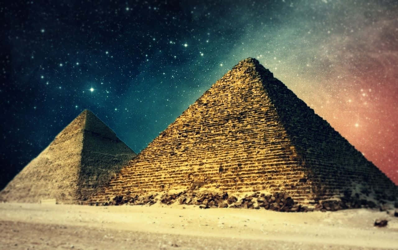 Galaxy Sky Over Giza Pyramids Background