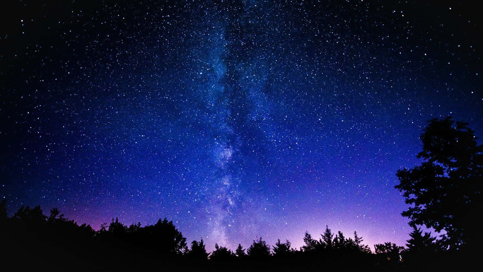 Galaxy Sky Shrubs Trees Background
