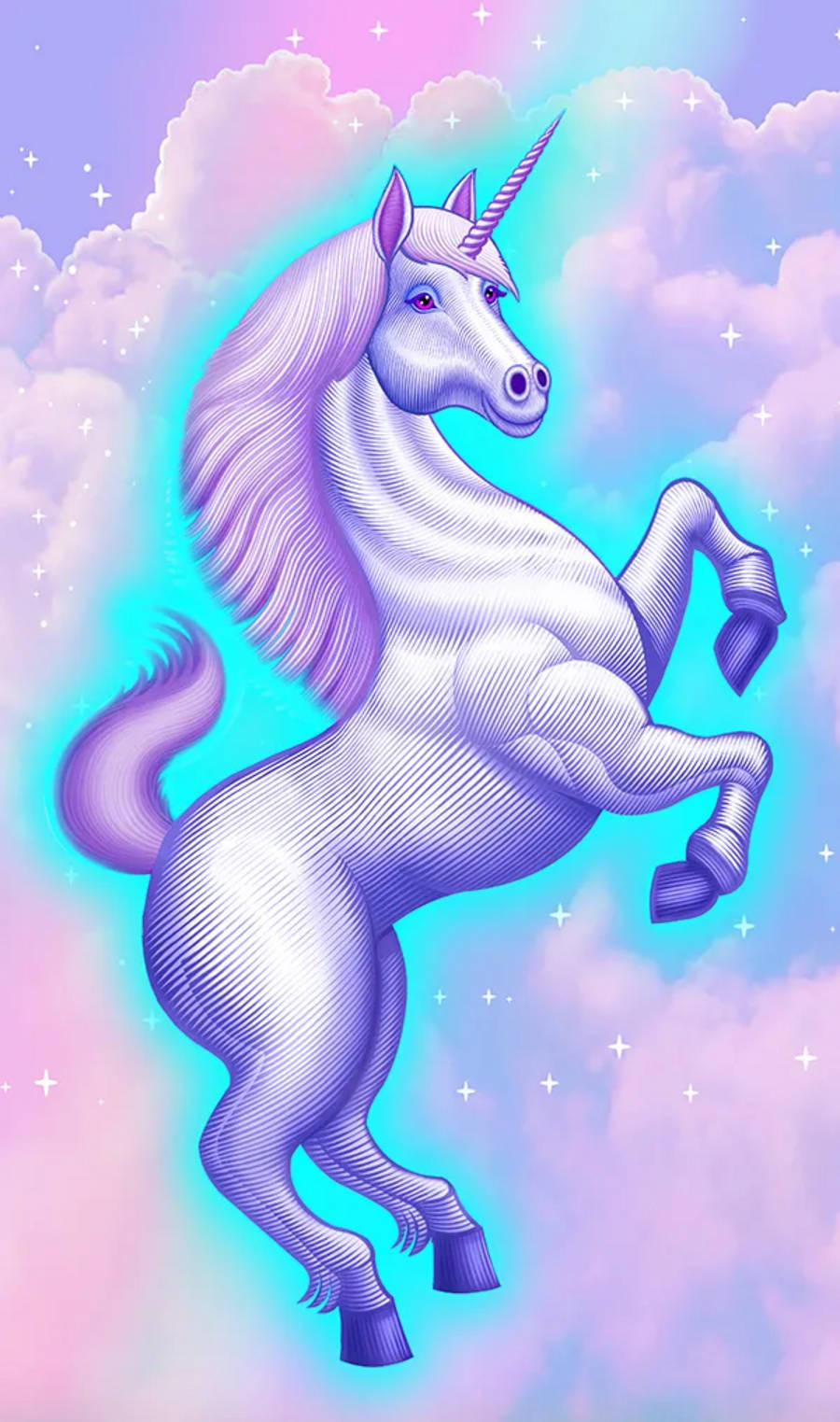 Galaxy Unicorn Neon Blue Drawing