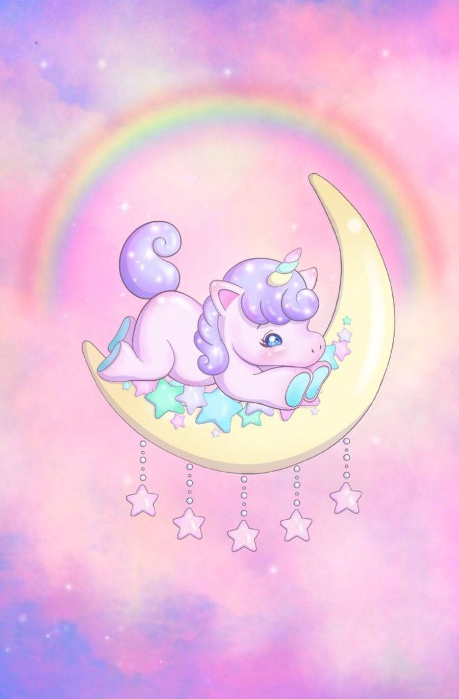 Galaxy Unicorn On Moon Cartoon Illustration