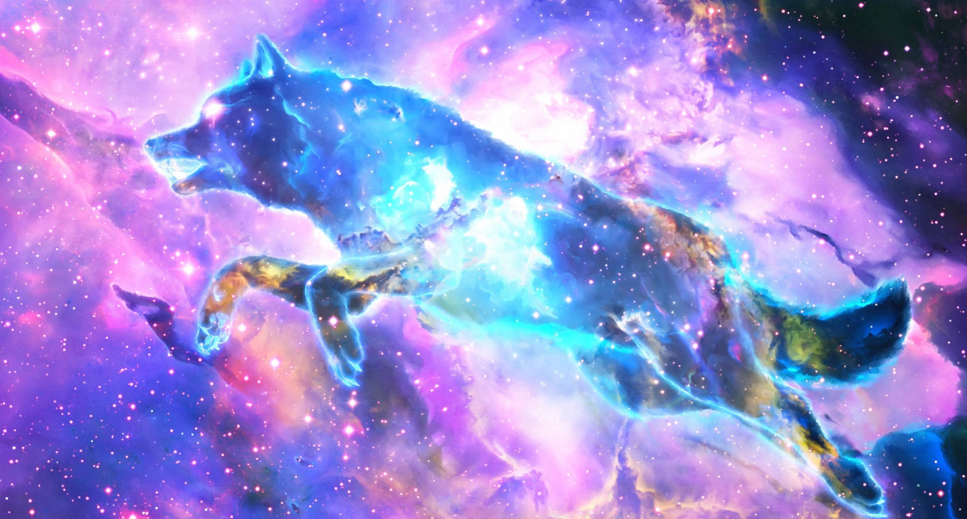 Galaxy Wolf Purple Silhouette Background