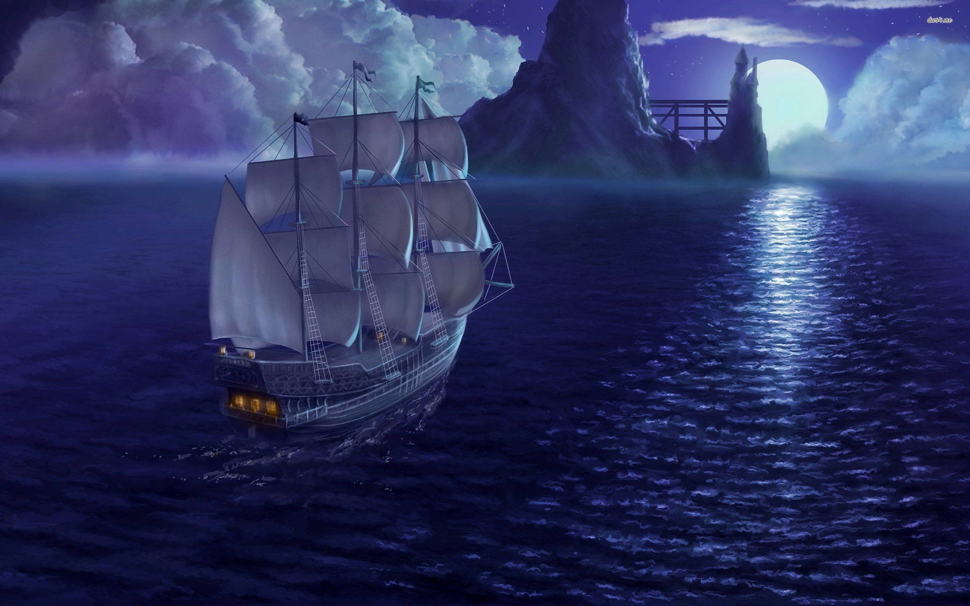 Galleon Ship Digital Art Background