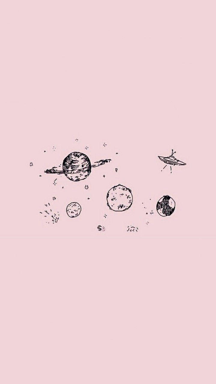 Gambar Galaxy Doodles On Pink Background
