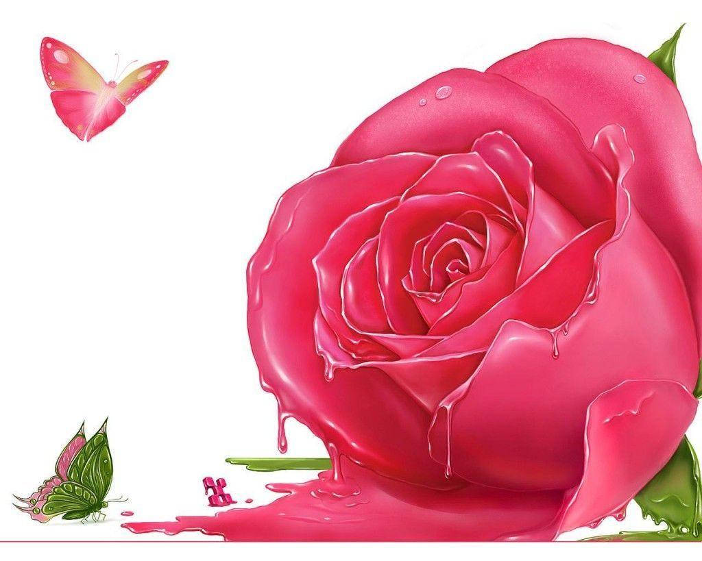 Gambar Pink Rose With Butterfly Background