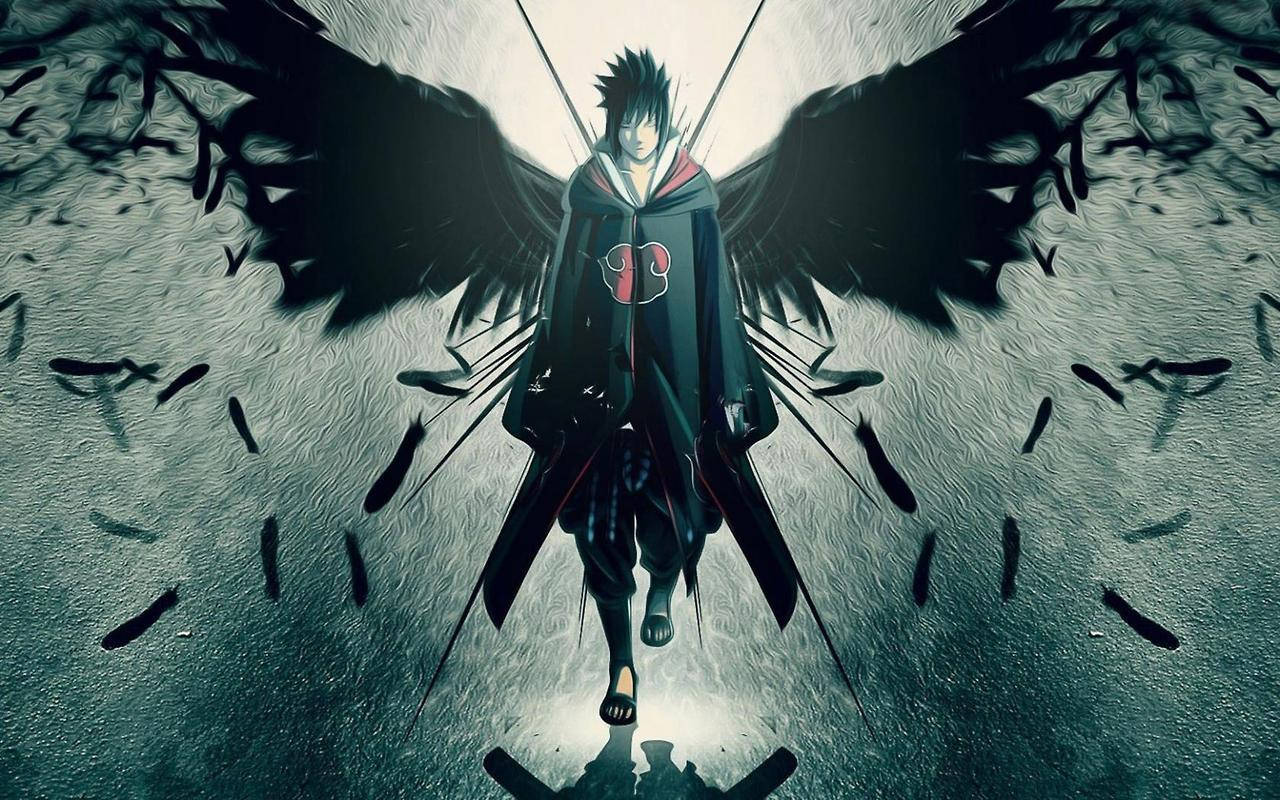 Gambar Sasuke With Crow Feathers Background