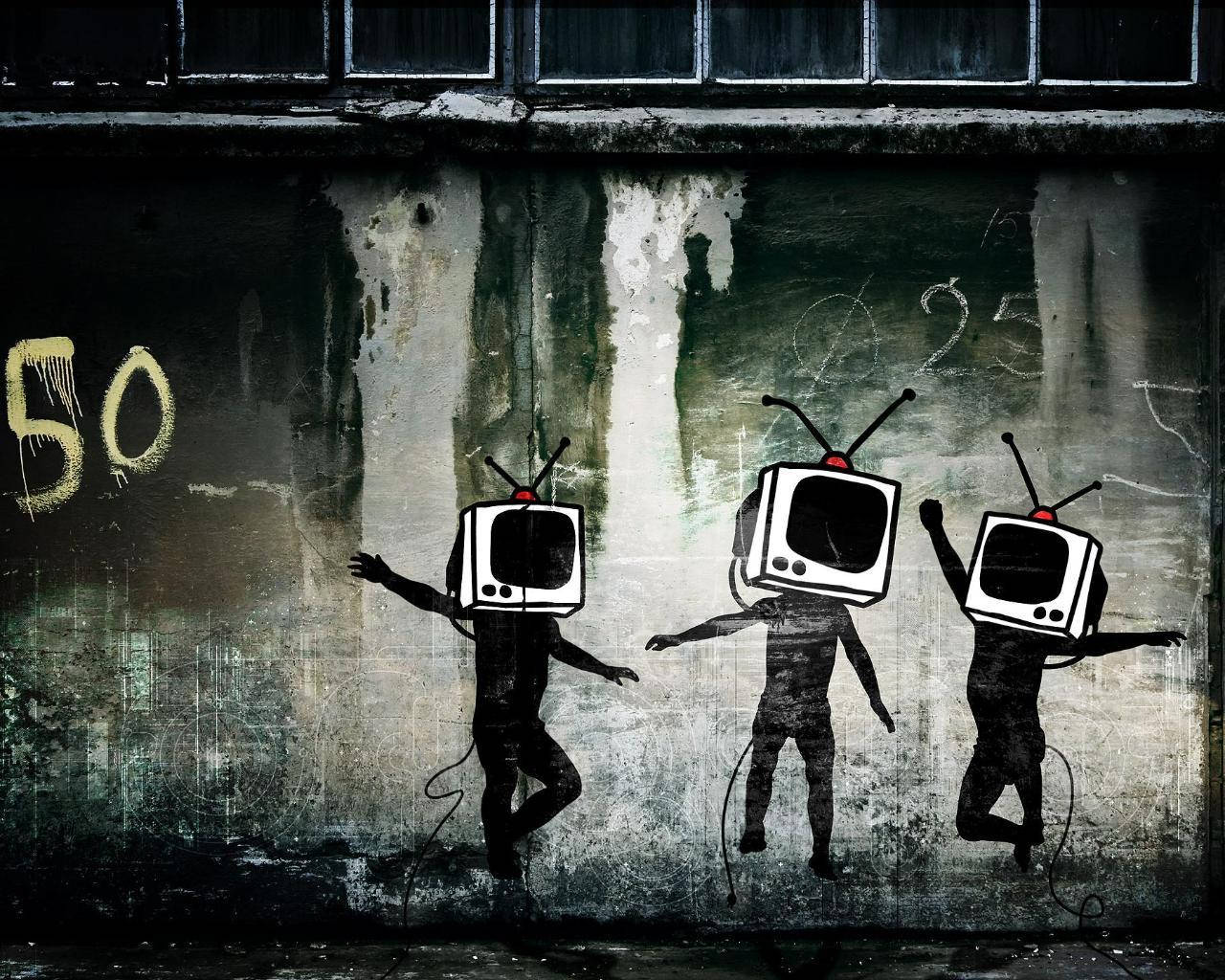 Gambar Tv Heads On Children Graffiti Background