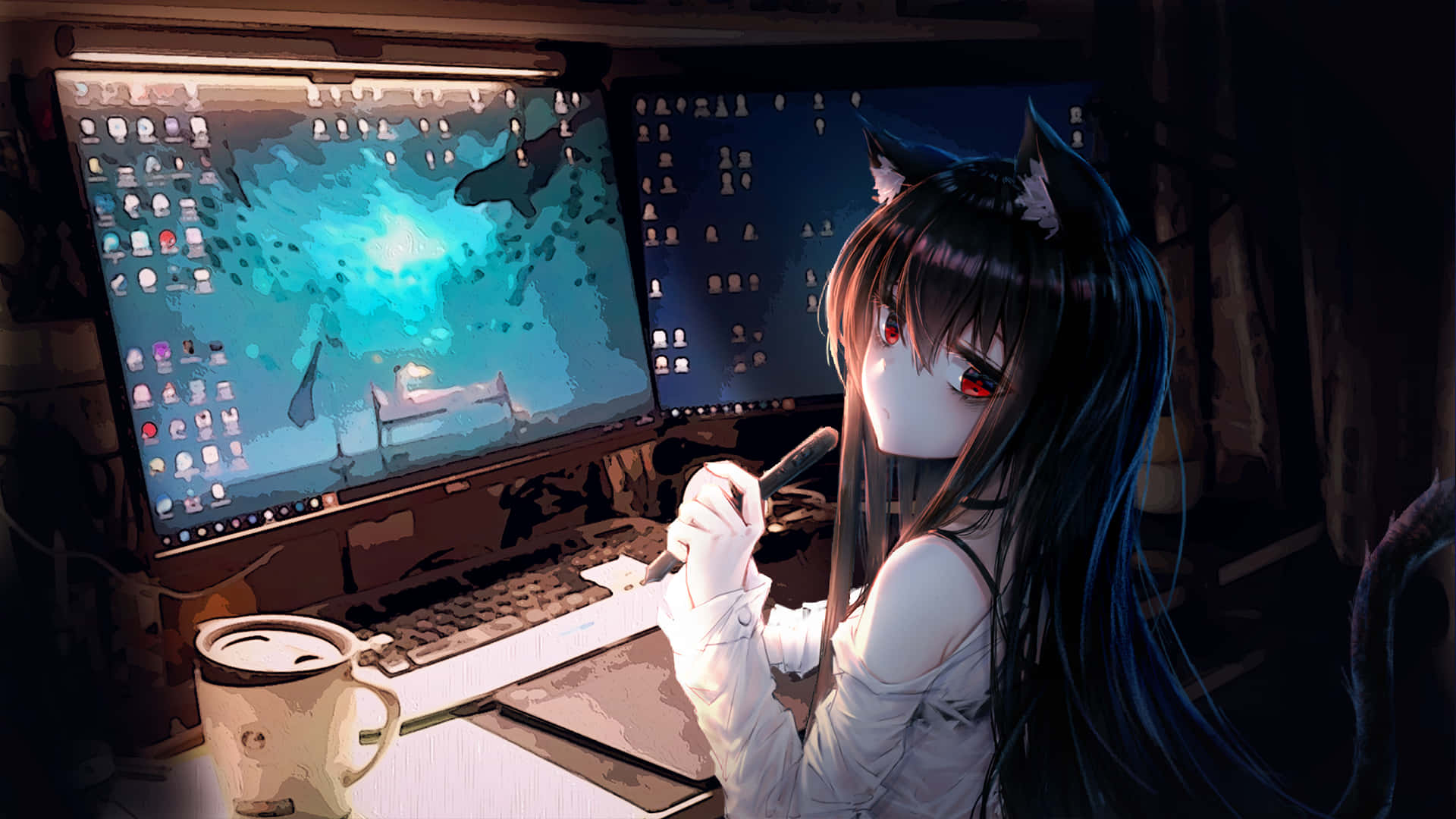 Gamer Girl Holding A Peripheral Device Background