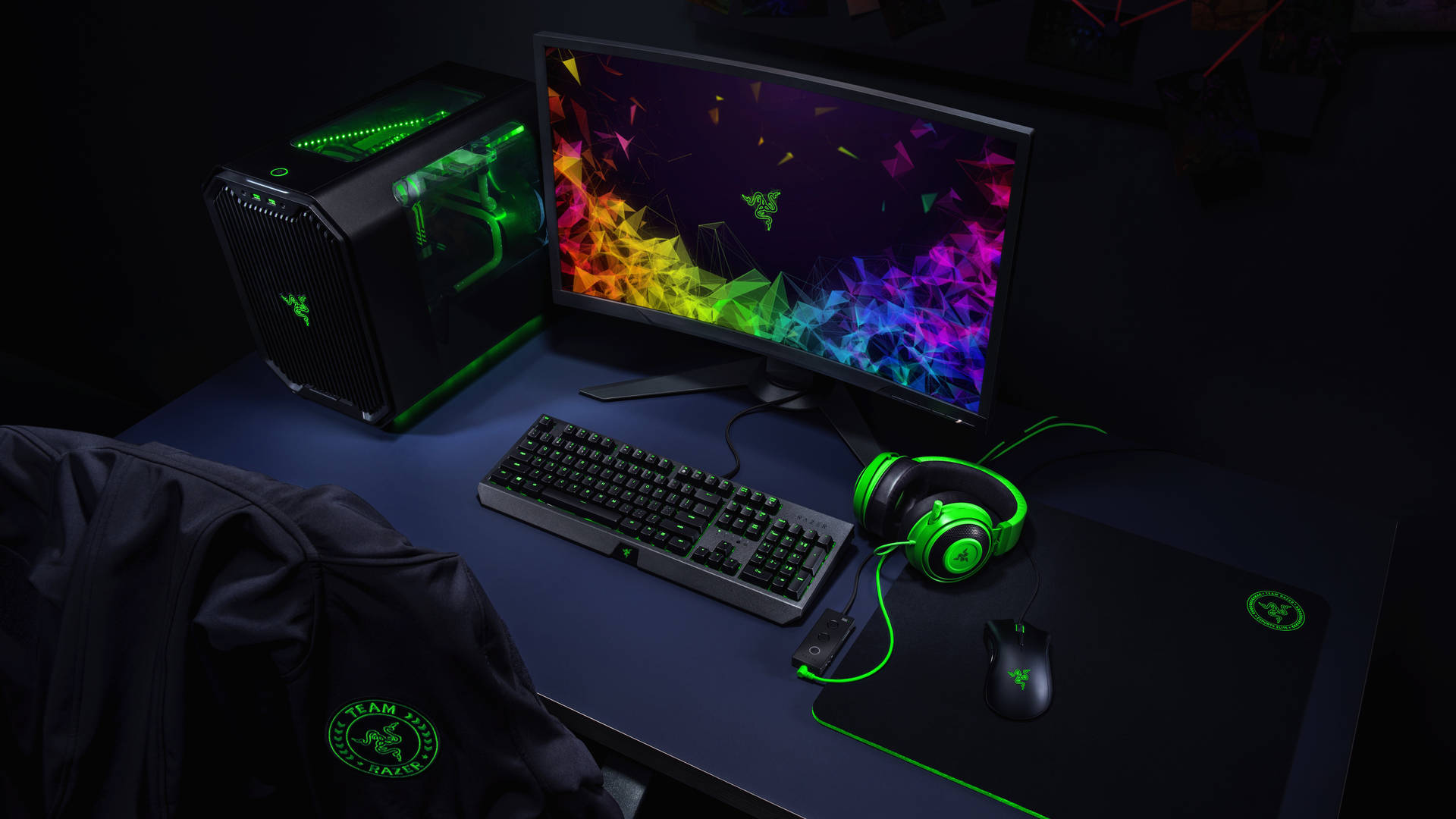 Gaming Room Dim Green Desktop Background