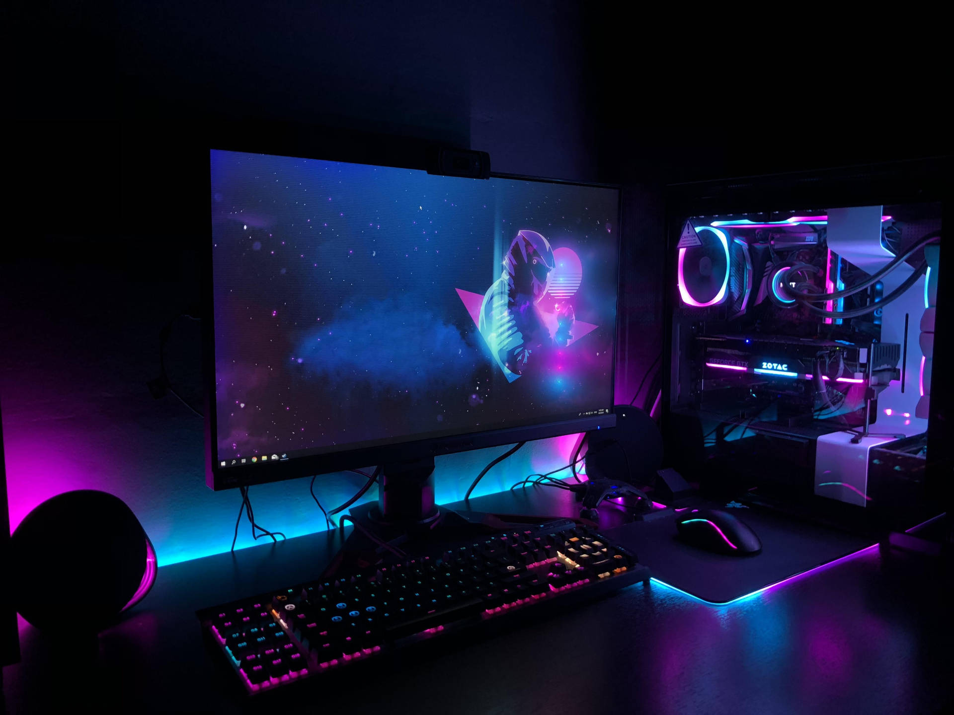 Gaming Room Magenta And Cyan Lights Background