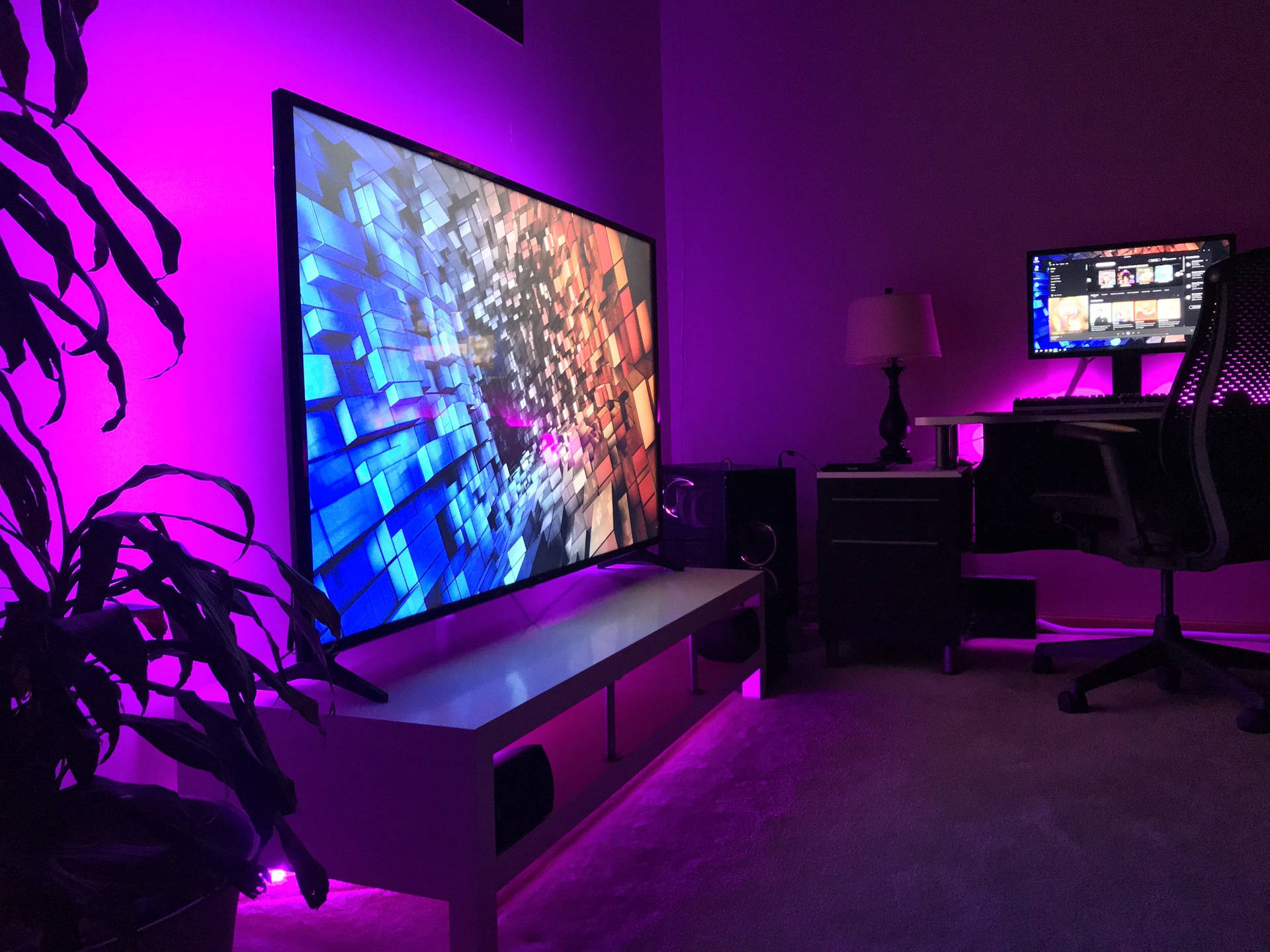 Gaming Room Magenta Backlights Background