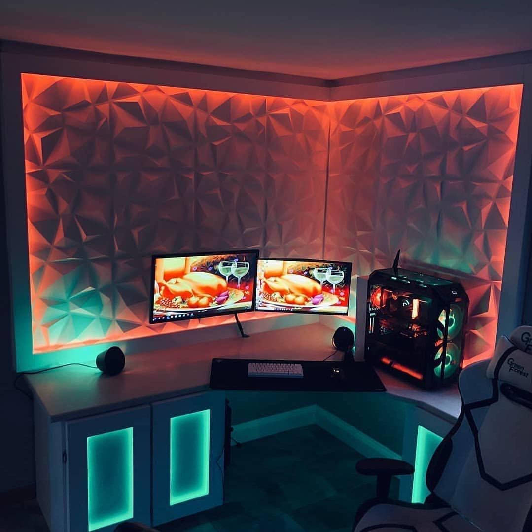 Gaming Room Orange And Blue Lights Background