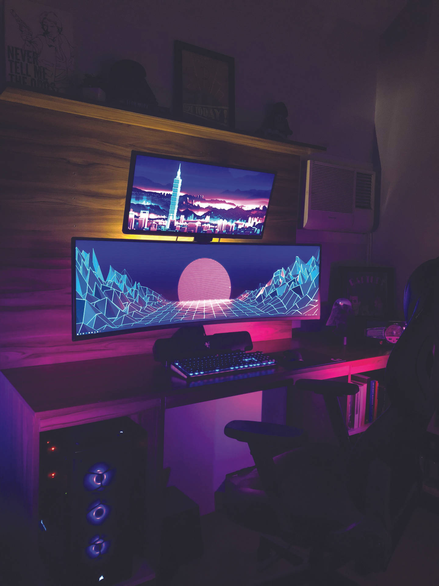 Gaming Room Ultrawide Stacked Monitors Background