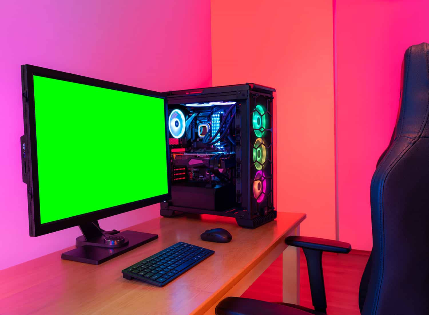 Gaming Set Up With Green Screen Background Background