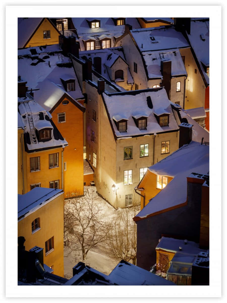 Gamla Stan Houses With Snow Background
