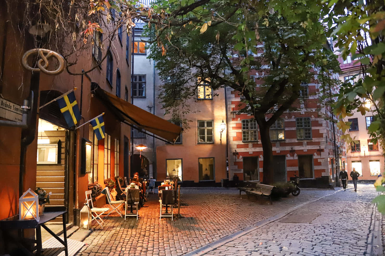 Gamla Stan Street Restaurants Background