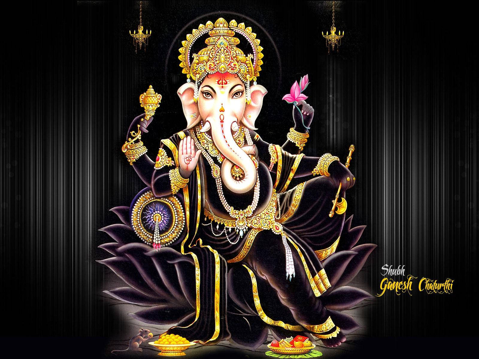 Ganesh 3d In Black Outfit Background