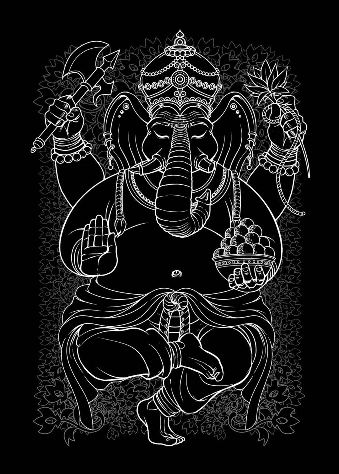 Ganesh Black And White Meditation Background