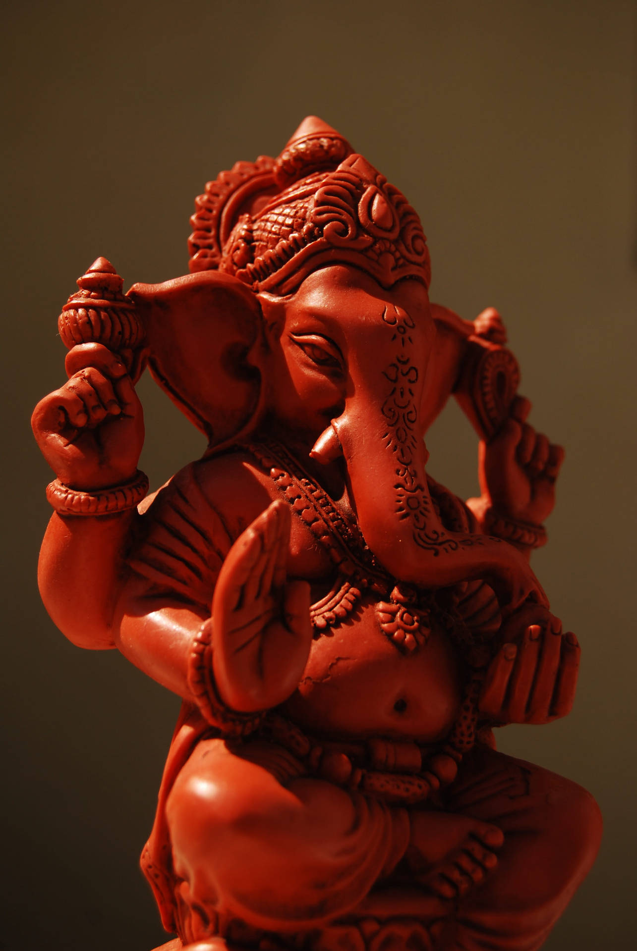 Ganesh Ji Hd All-red Statue Background