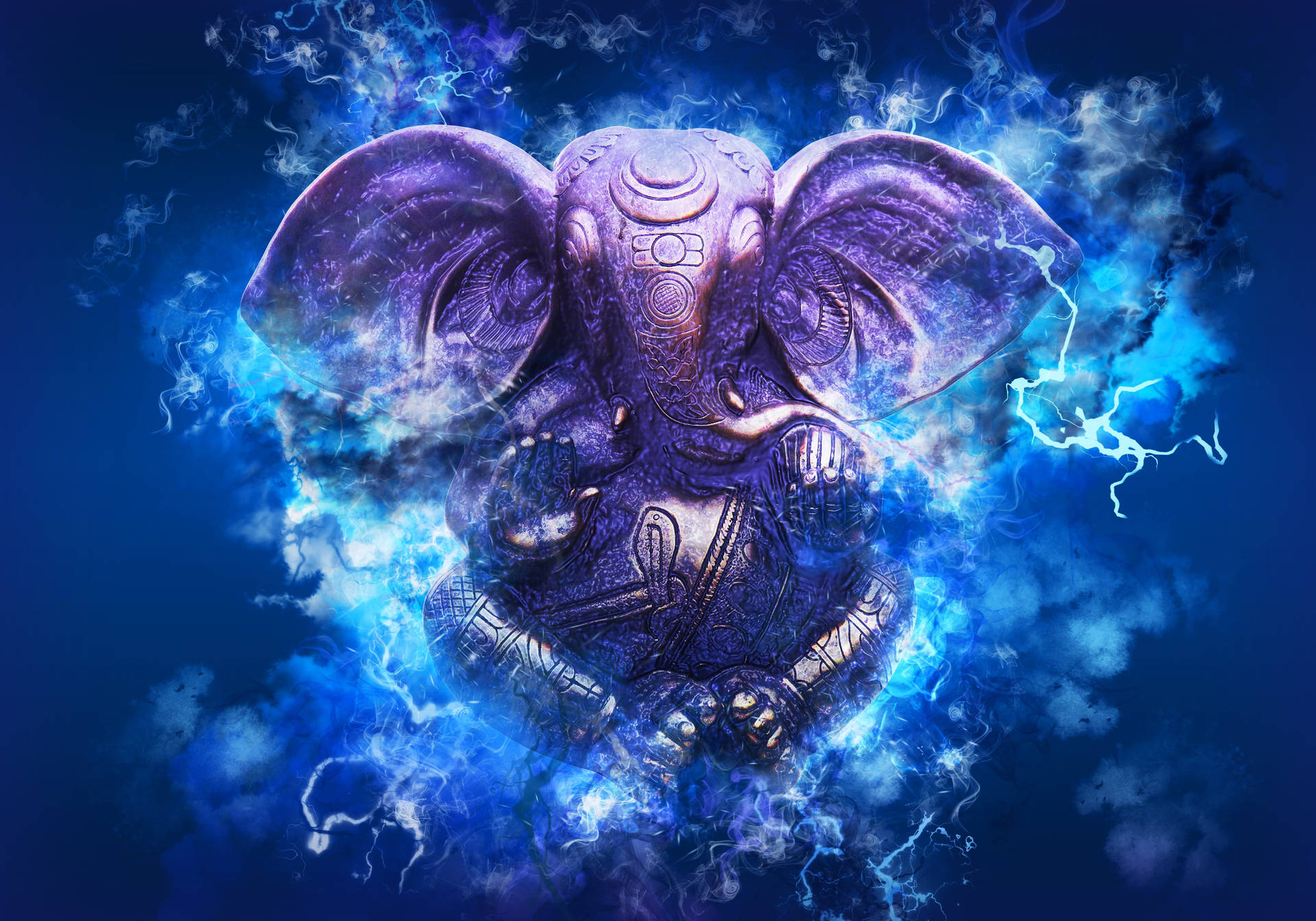 Ganesh Ji Hd Blue Lightning Background