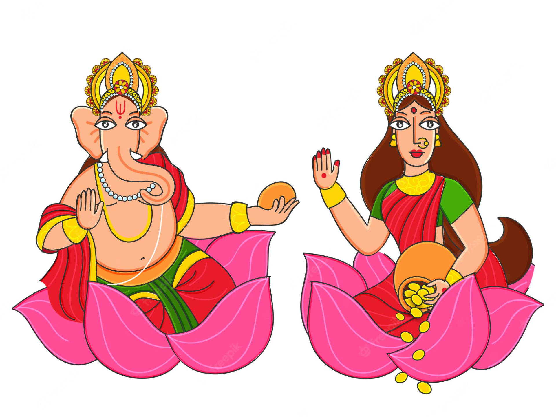 Ganesh Lakshmi In Digital Art Background