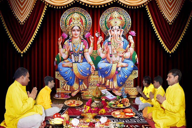 Ganesh & Lakshmi Worshipped Background