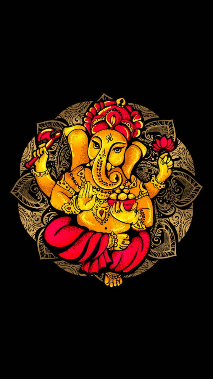 Ganesh On Golden Lotus Iphone Background
