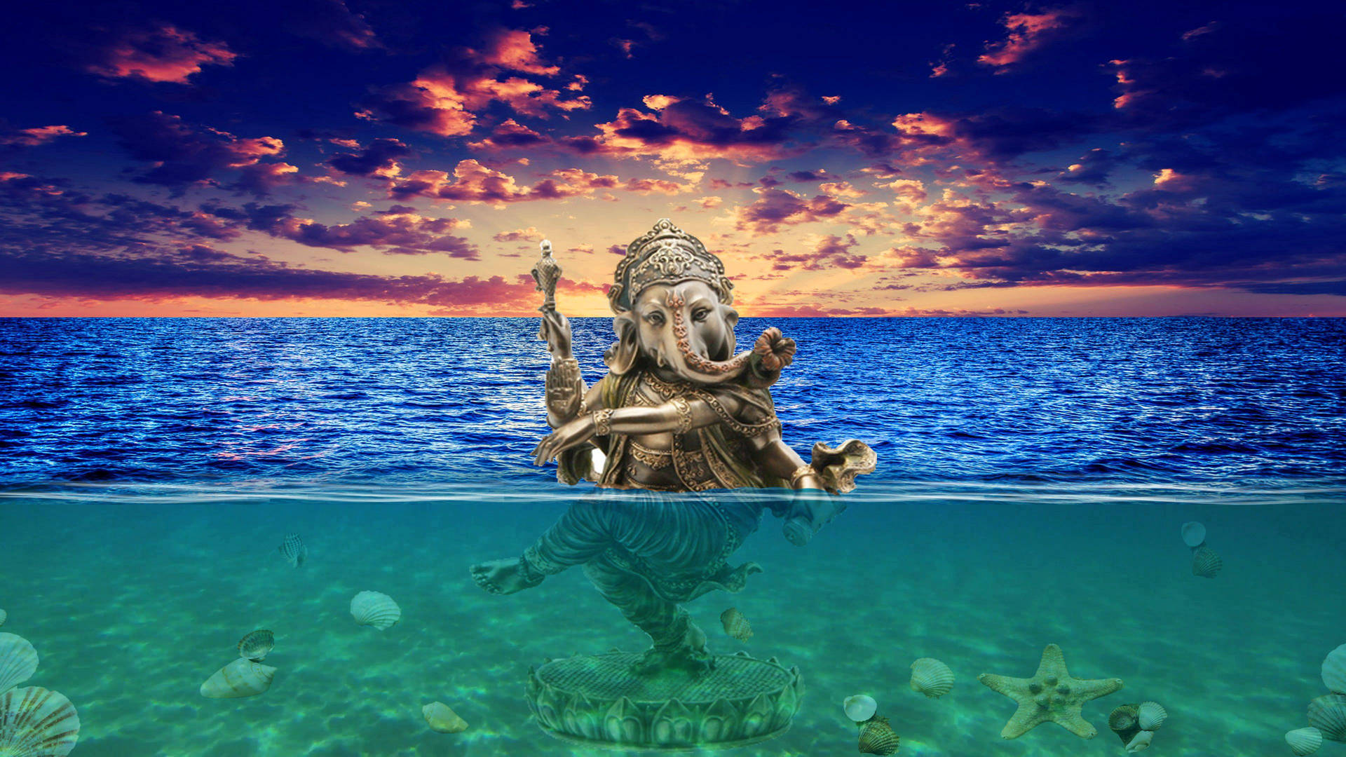 Ganesha In Water Background