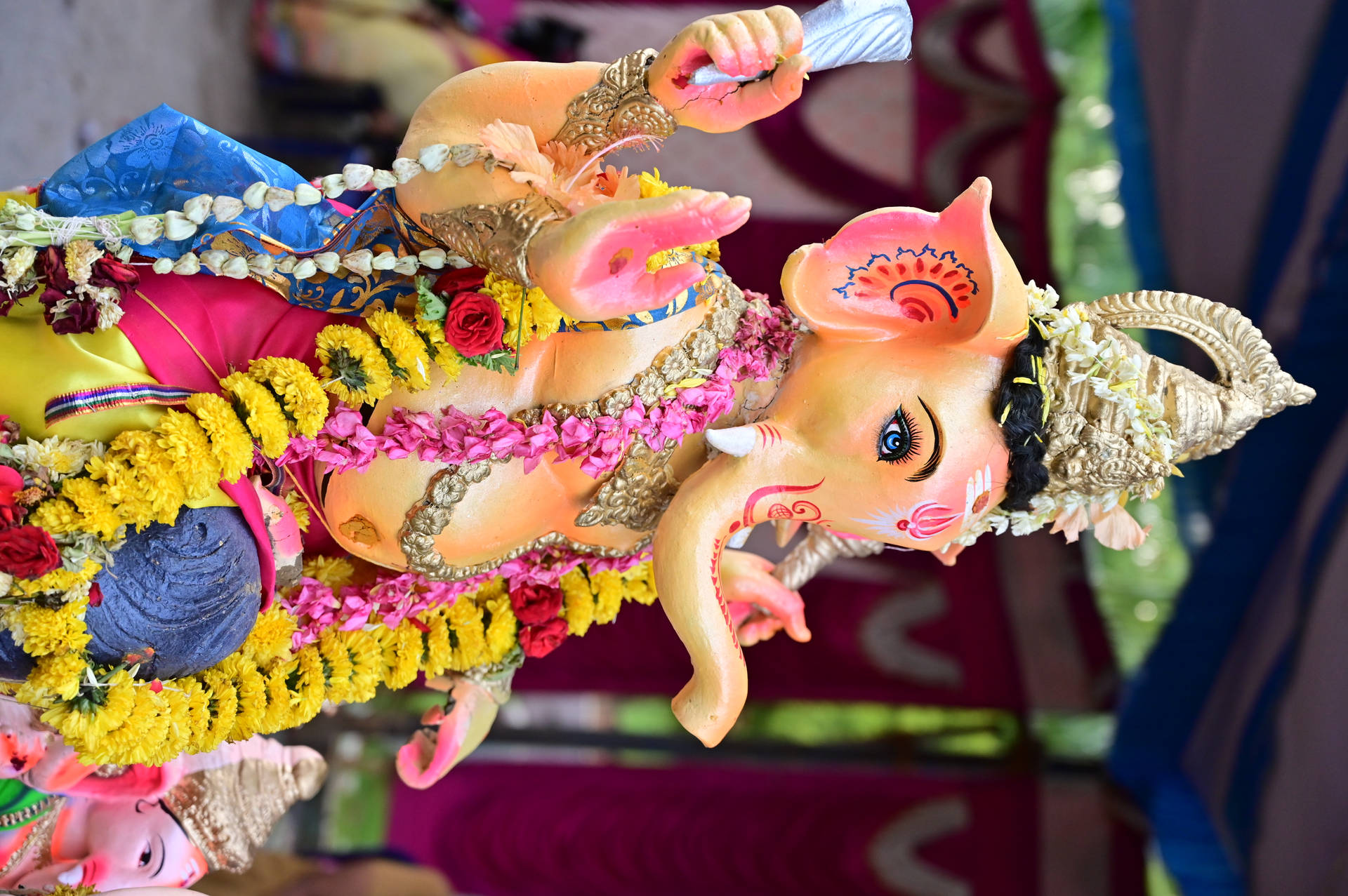 Ganesha With Flower Ornament Background