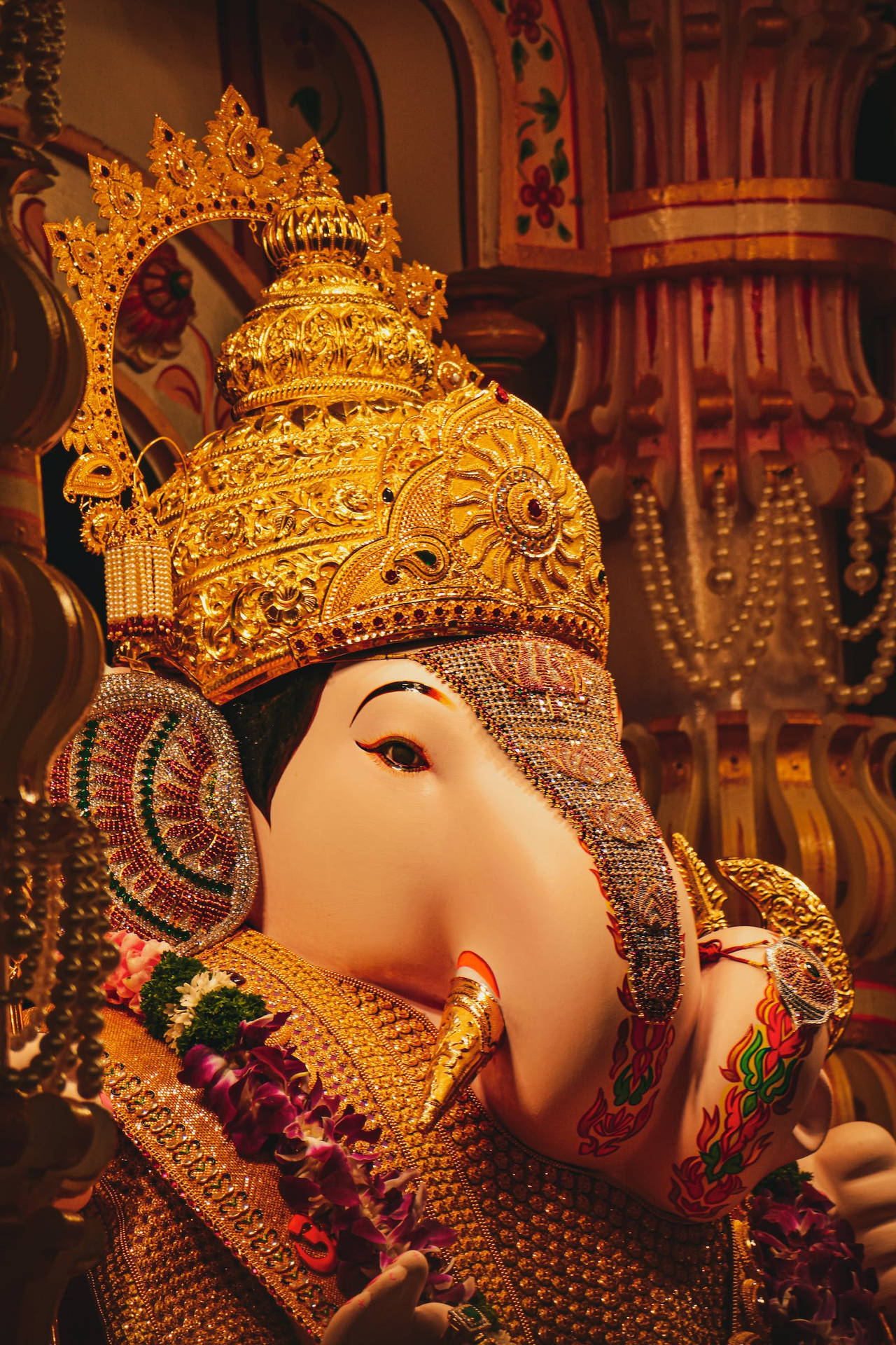 Ganesha With Gold Crown Background