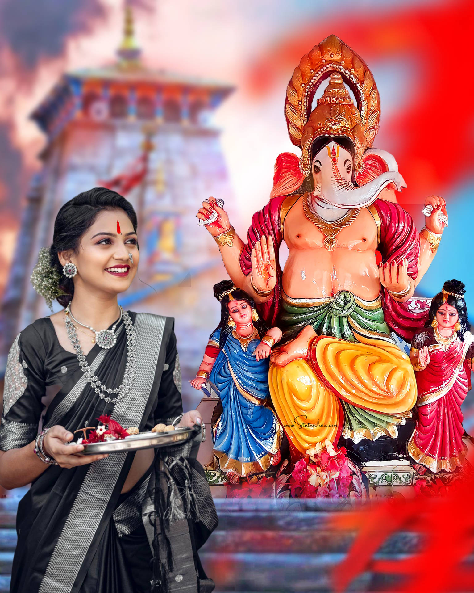 Ganesha With Hindu Woman Background