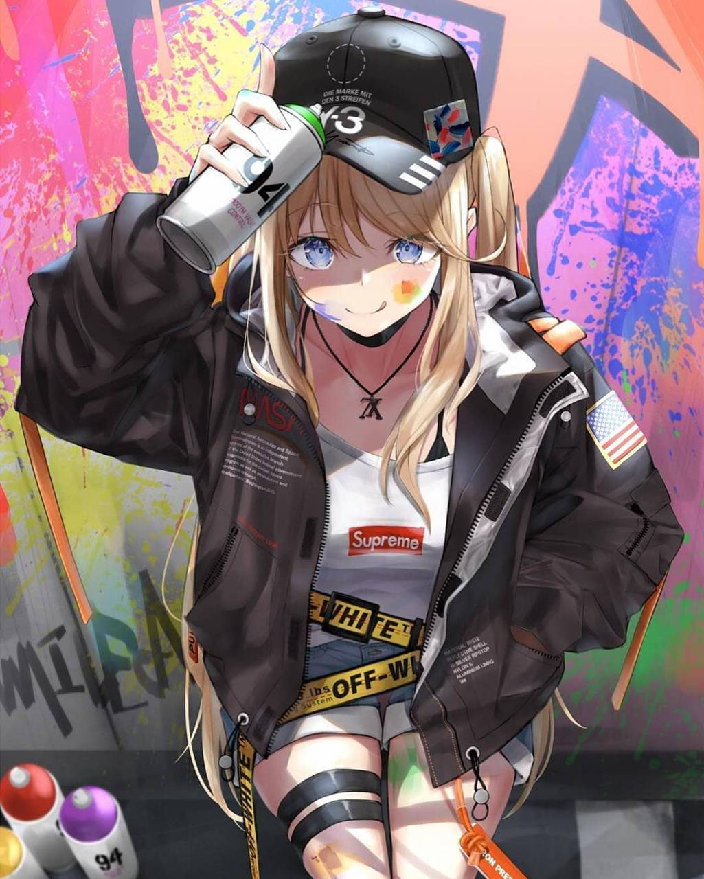 Gangsta Cartoon Girl Making Graffiti Background