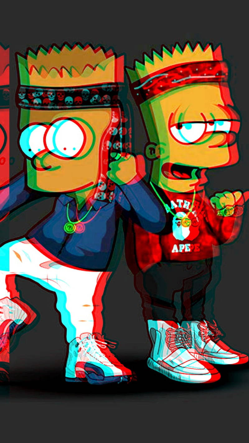 Gangster Bart Simpson With Bape Cartoon Background