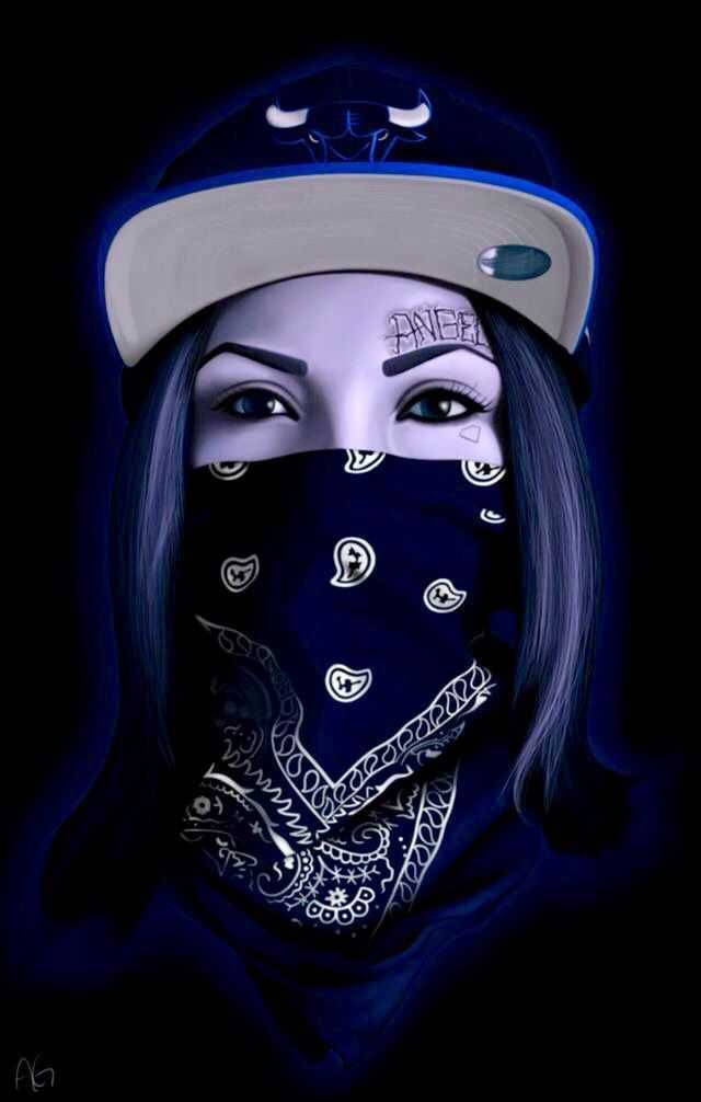 Gangster Girl With Blue Bandana Mask Background