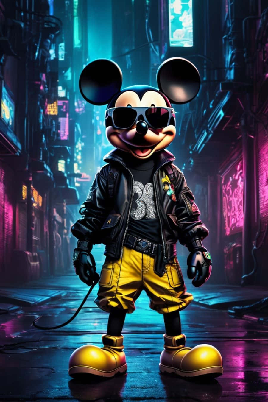 Gangster Mickey Mouse Cyberpunk Backdrop Background