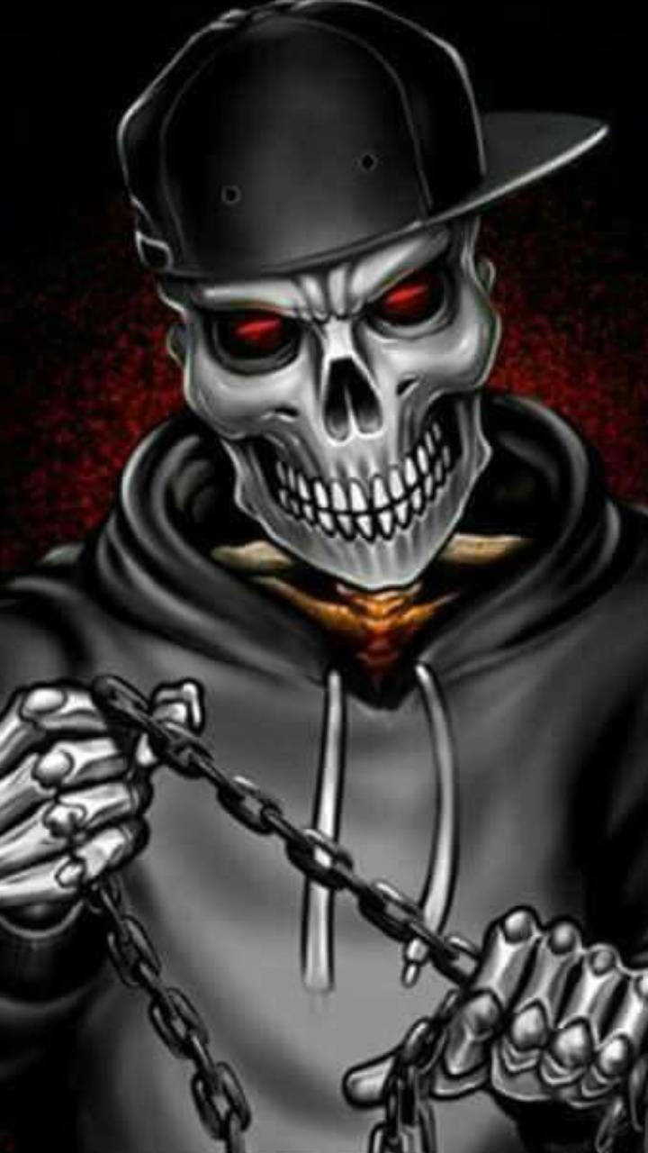 Gangster Skeleton Holding A Chain Background