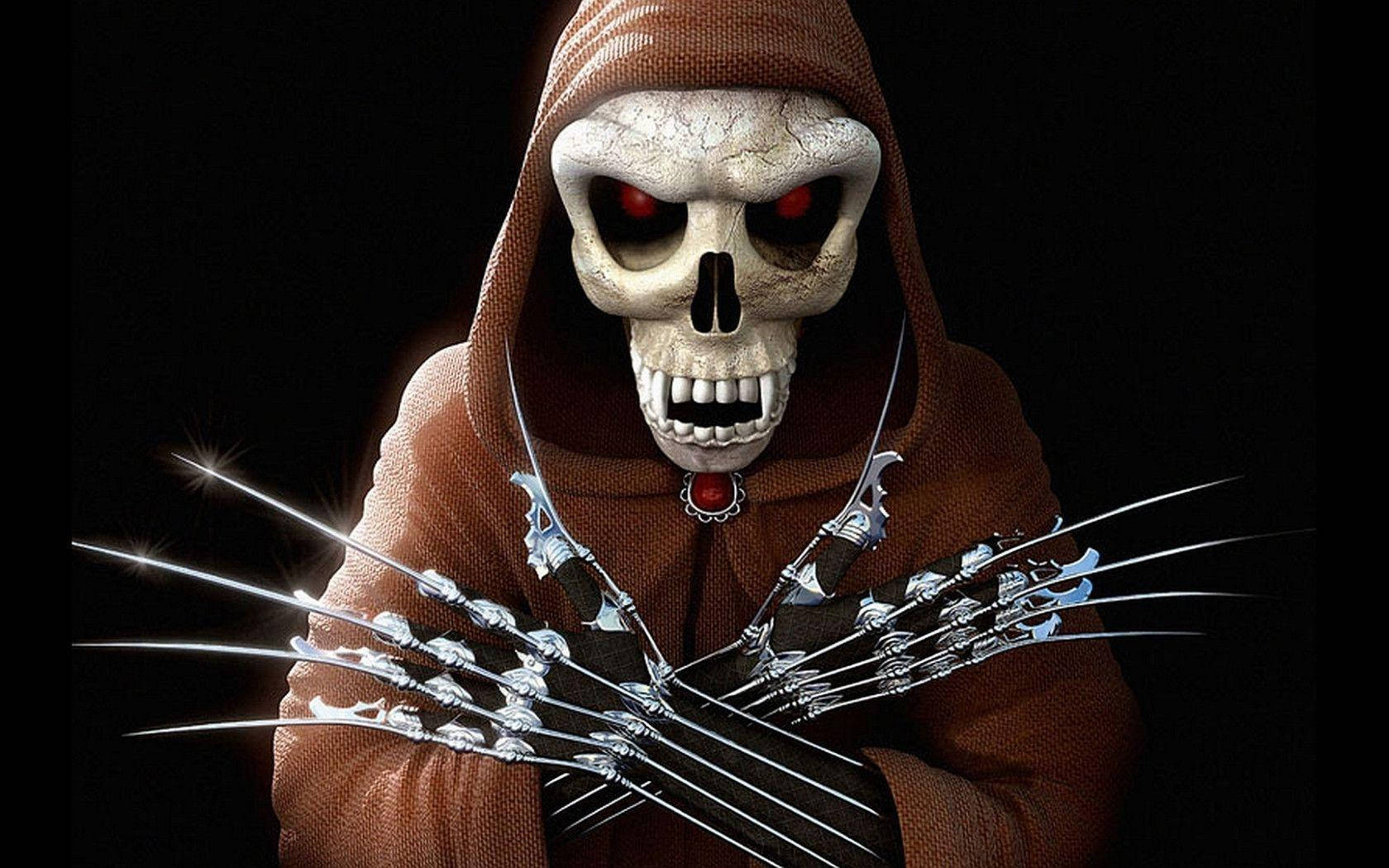 Gangster Skeleton In Brown Hood Background