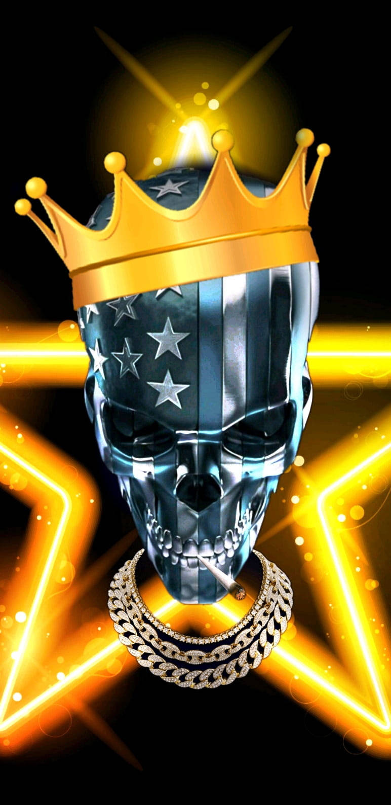 Gangster Skeleton Wearing A Crown And A Chain Background