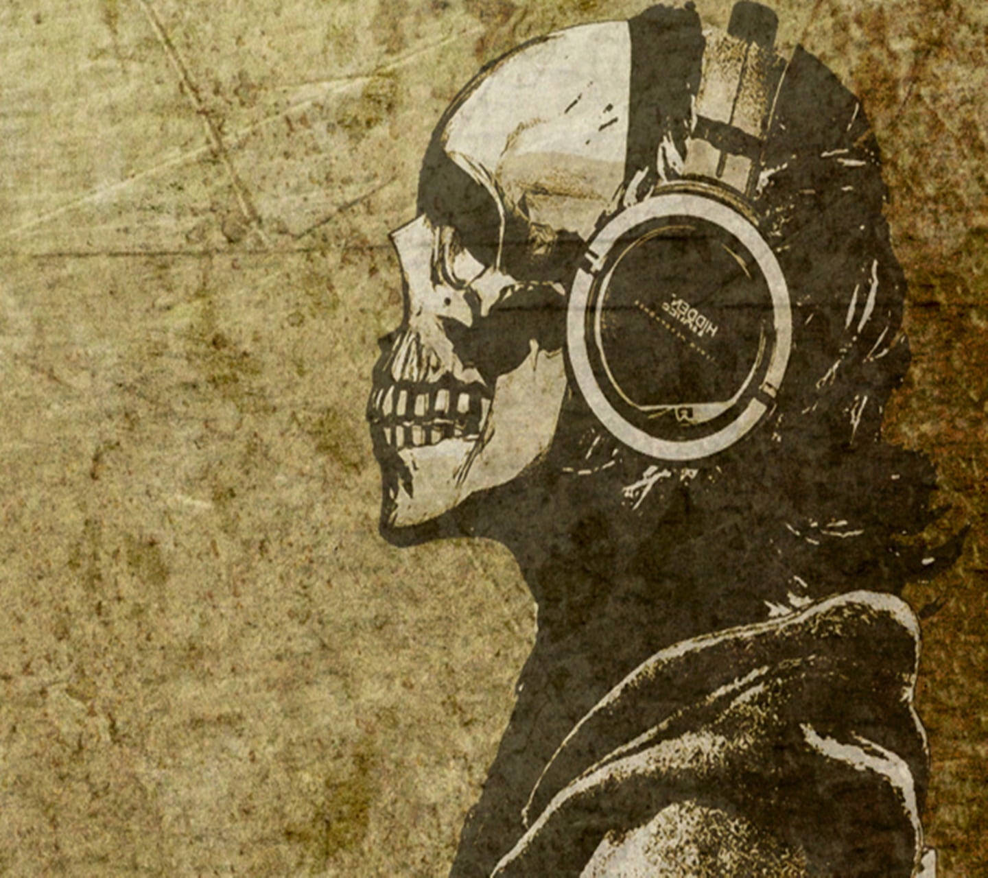 Gangster Skeleton Wearing Headphones Background