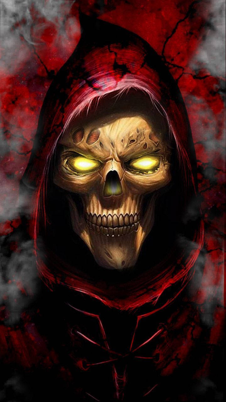 Gangster Skeleton Wearing Red Hood Background