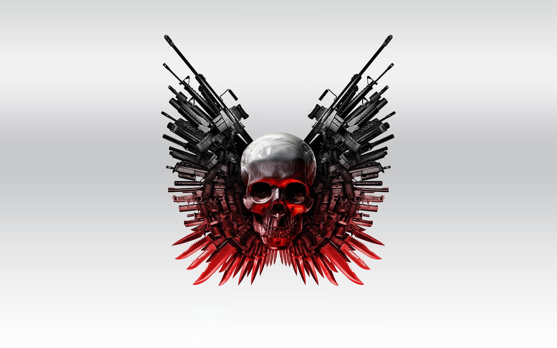 Gangster Skeleton With Lots Of Guns Background