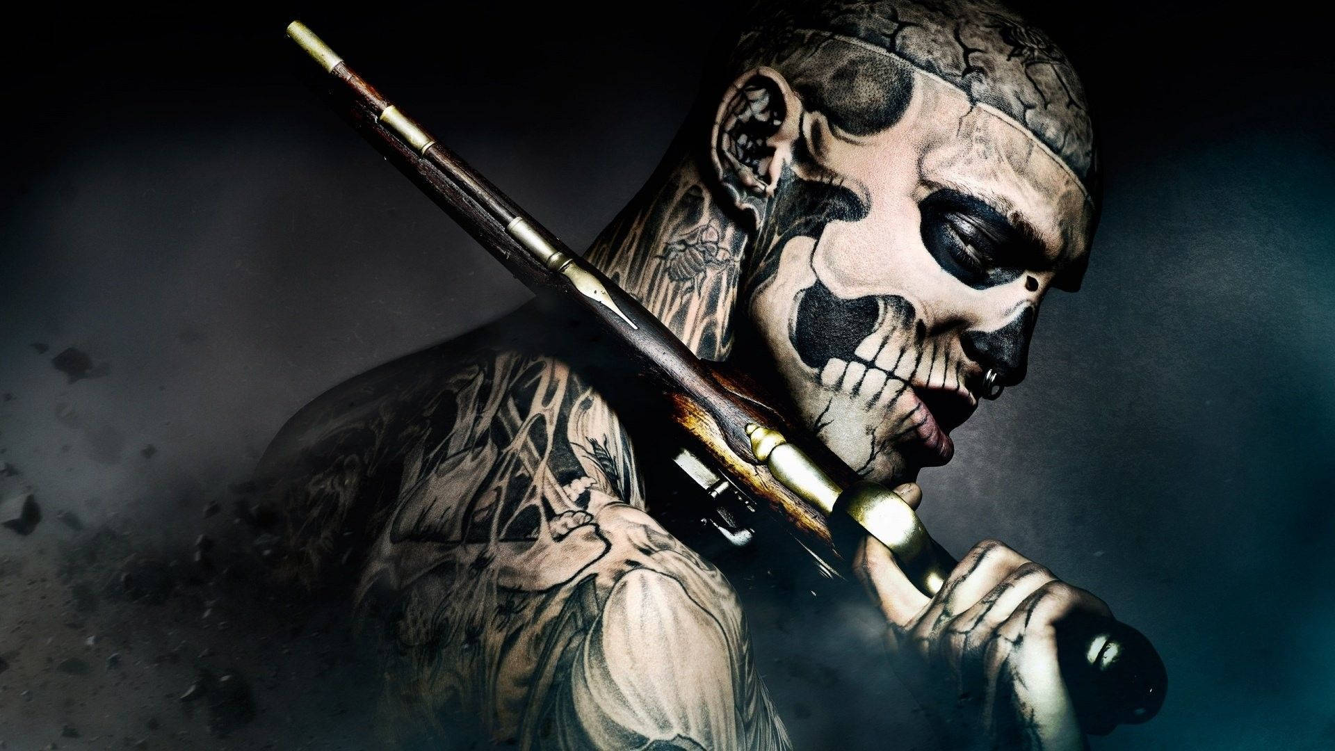 Gangster Skeleton With Tattoos Background