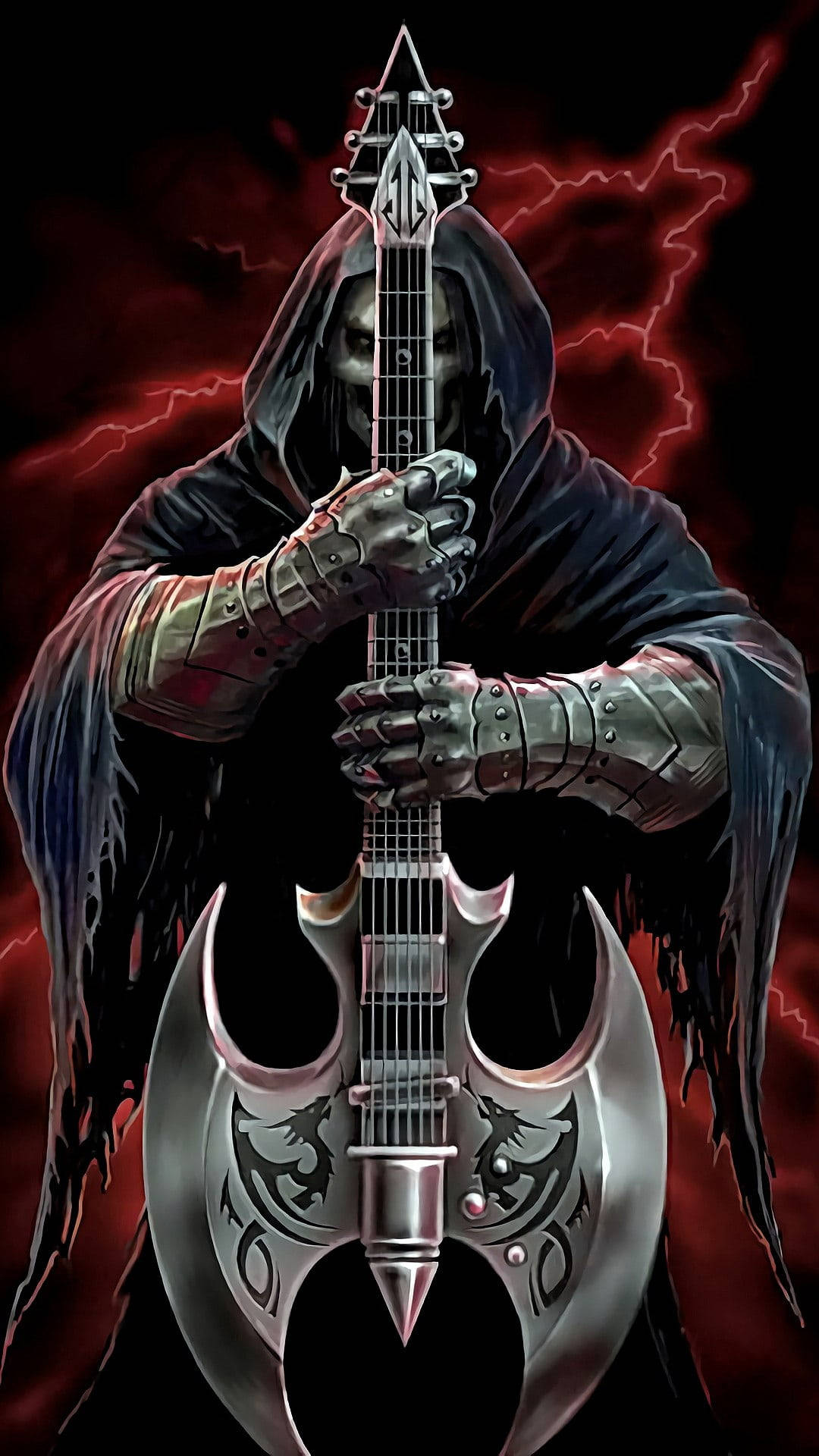 Gangster Skull With Guitar Background