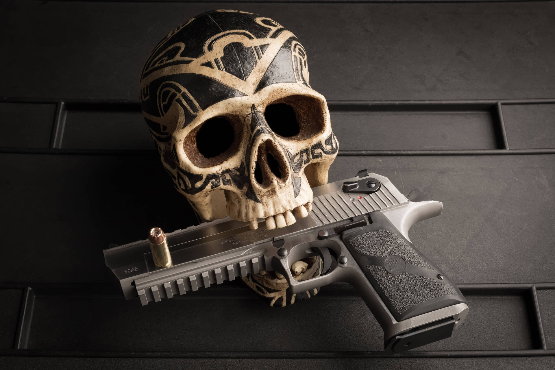 Gangster Skull With Gun Background
