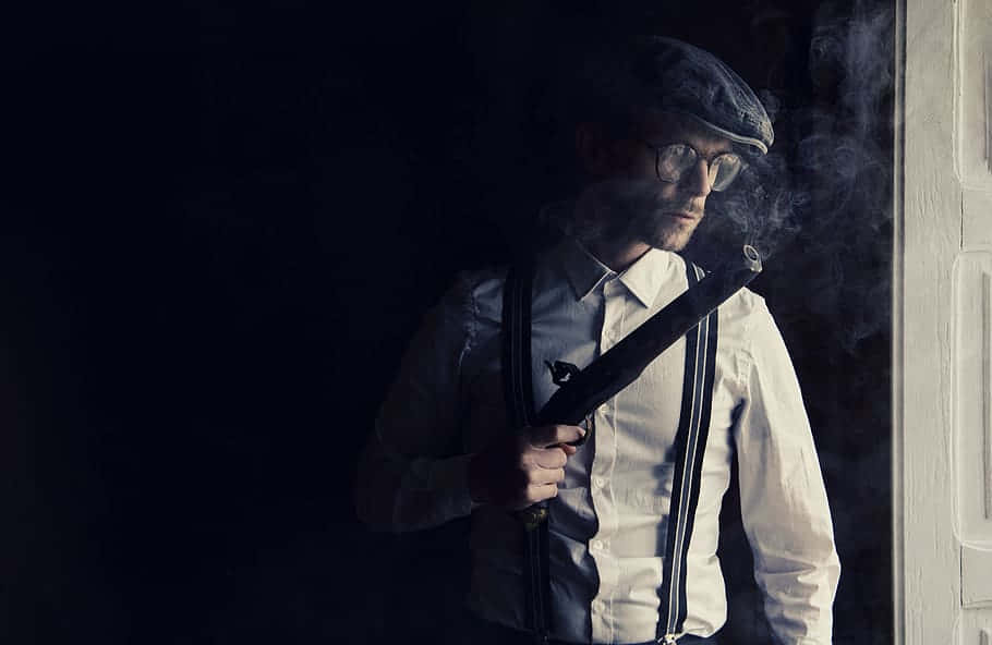 Gangster With Guns Wearing Vintage Outfit Background