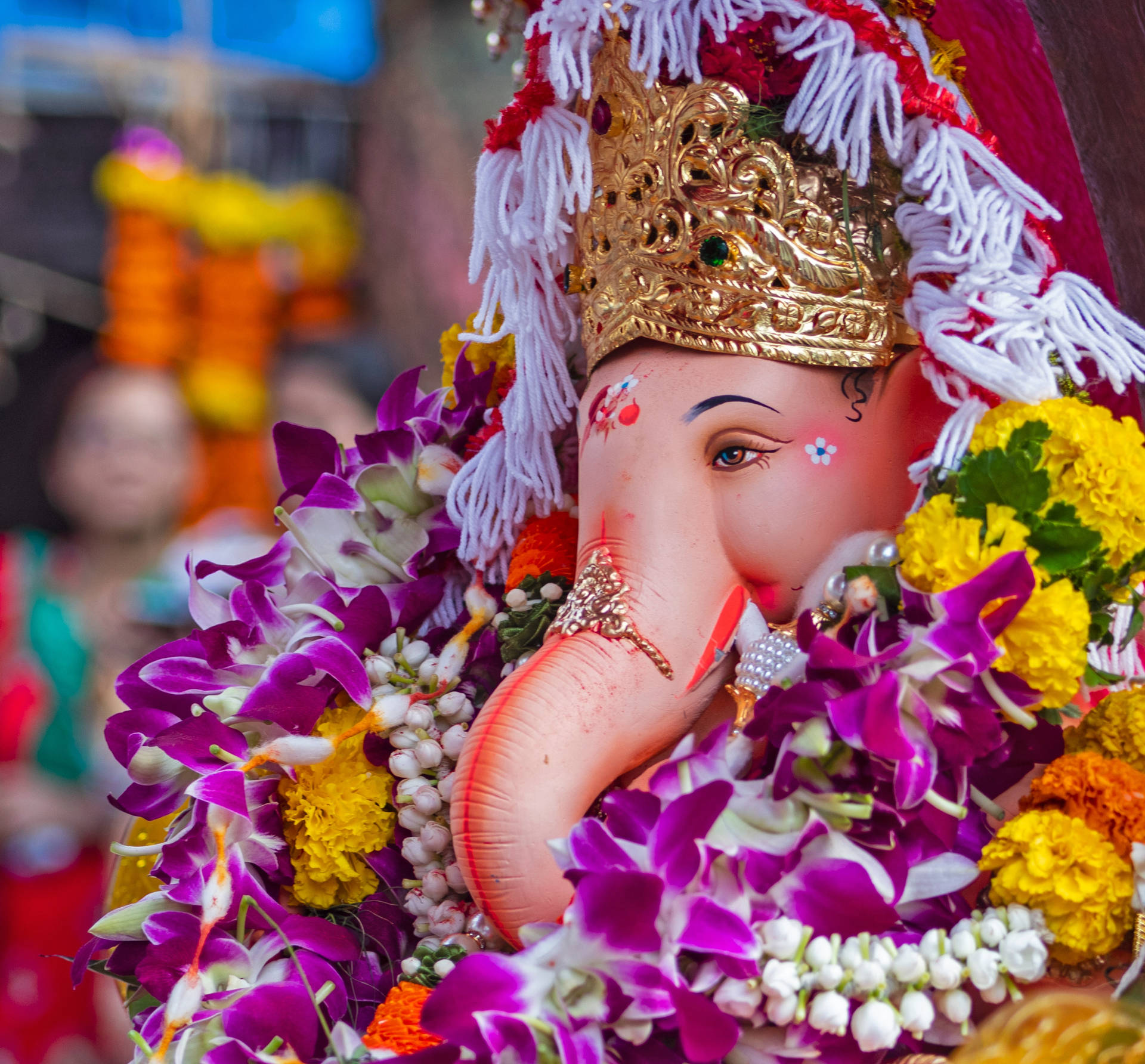 Ganpati Bappa And Flowers Background