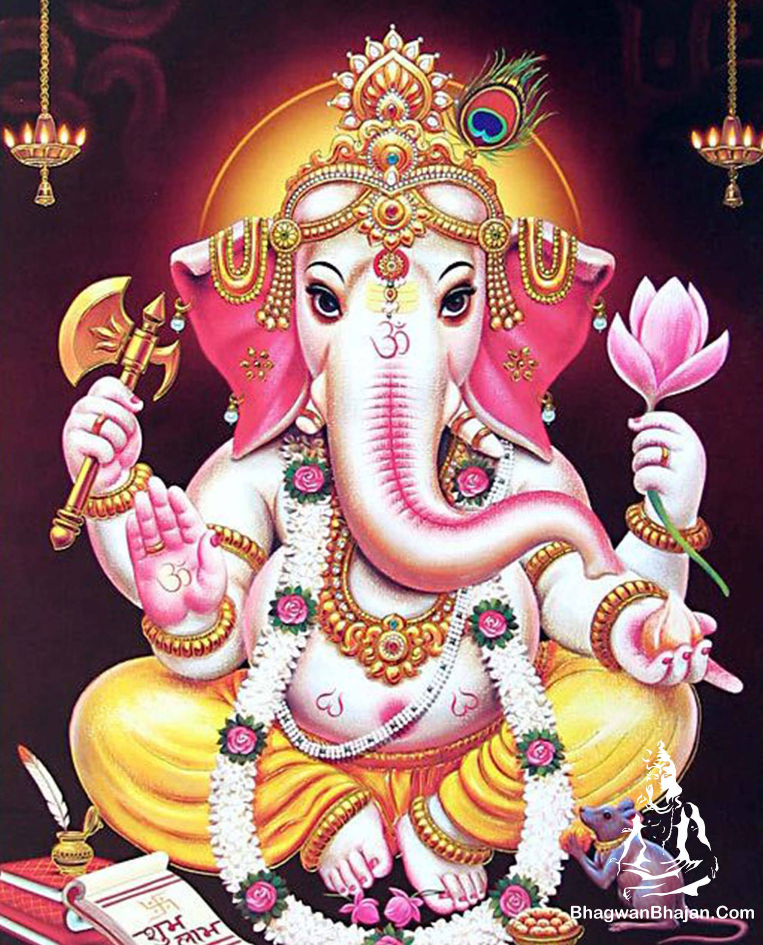 Ganpati Hd Pink-themed Artwork Background