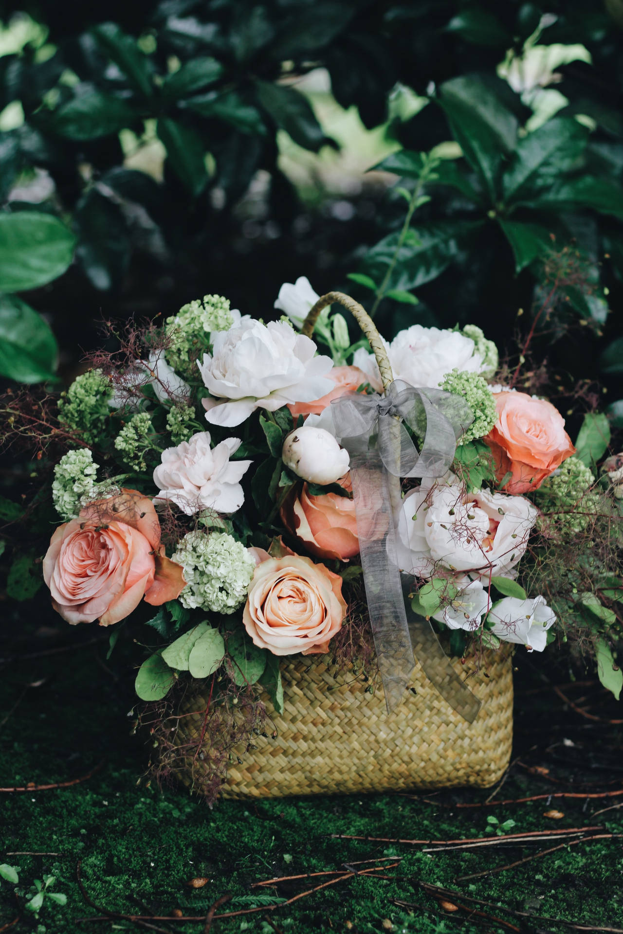 Gardenia Viburnum And Kahala Roses Flower Bouquet Background